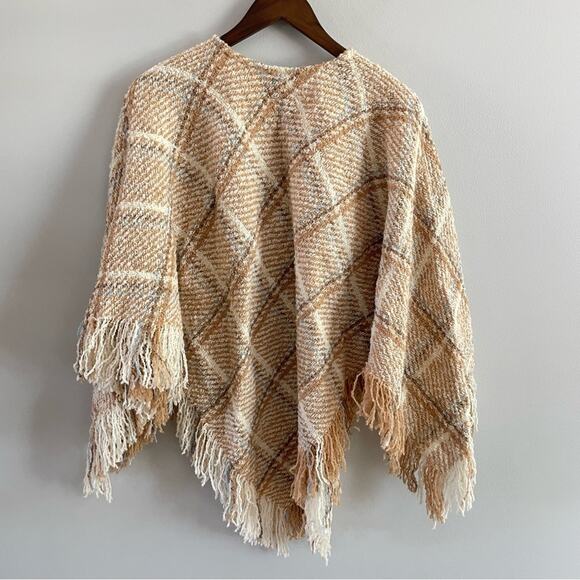Boyne Valley Weavers | Poncho Cape Sweater Ireland Made Frinched Alpaca Plaid OS - Picture 9 of 9